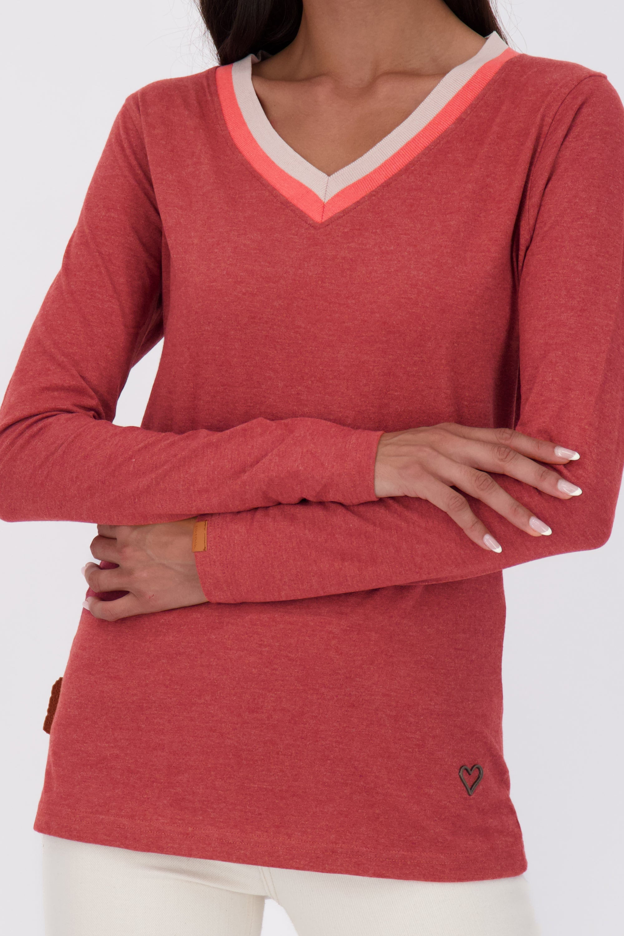 IziaAK A Langarmshirt Damen mit Streifen Dunkelrot