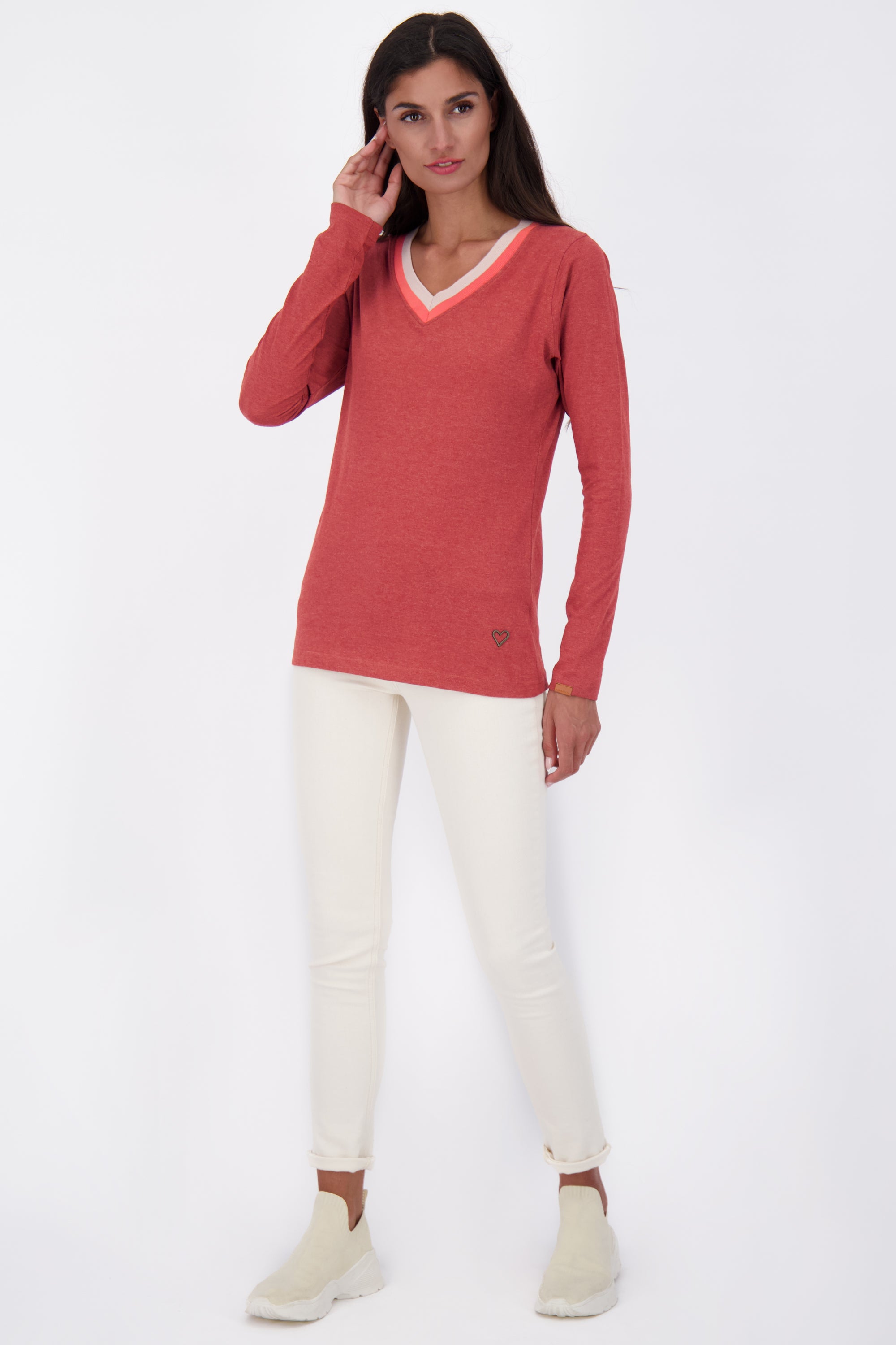 IziaAK A Langarmshirt Damen mit Streifen Dunkelrot