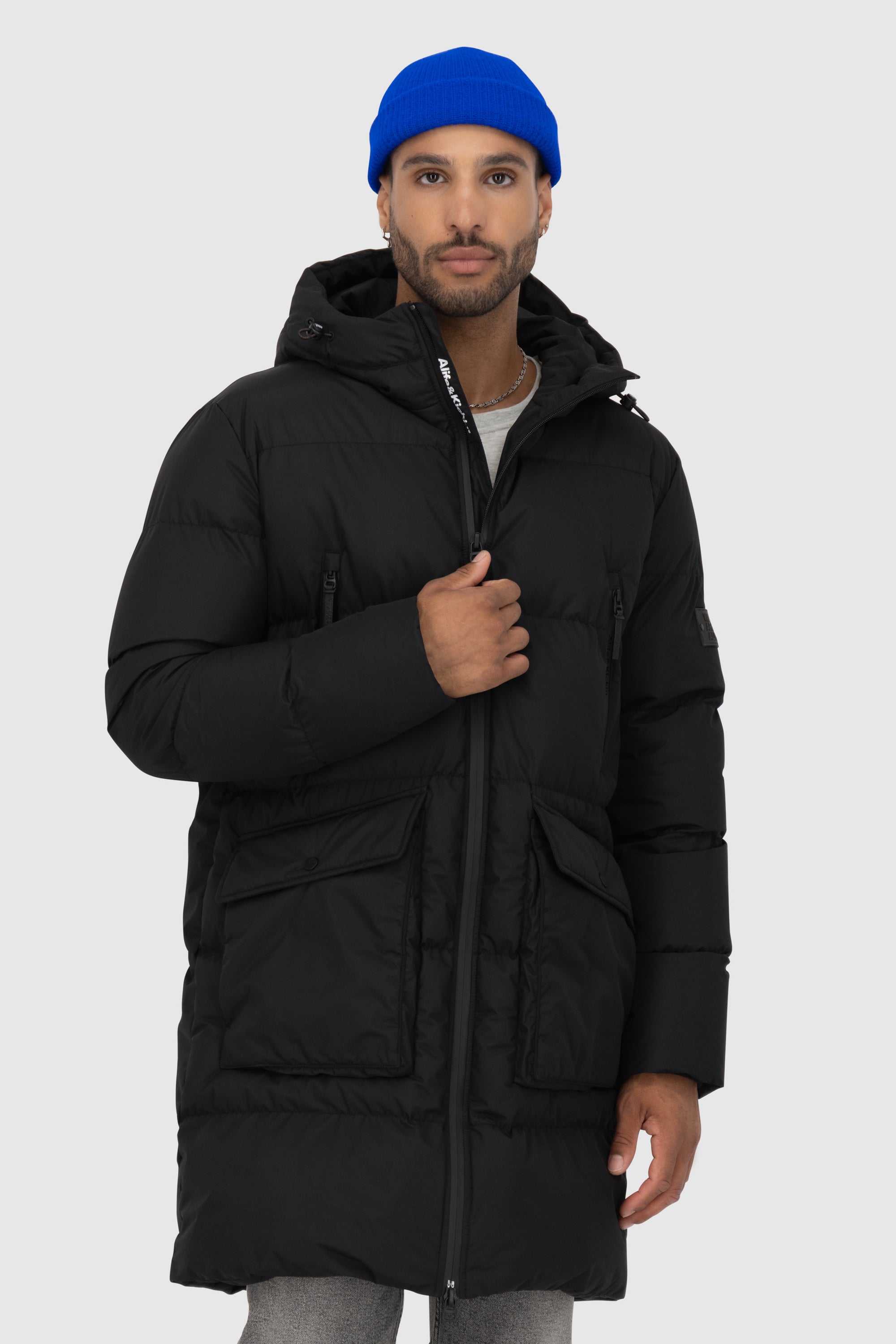 Black longline puffer jacket mens deals