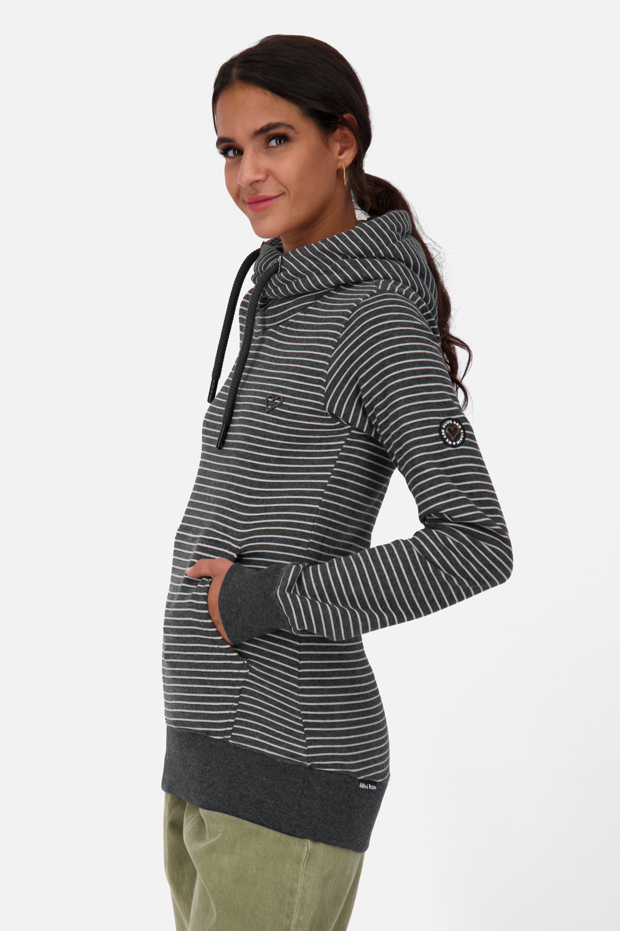 Hoodie Damen SarahAK Z mit Streifen Schwarz