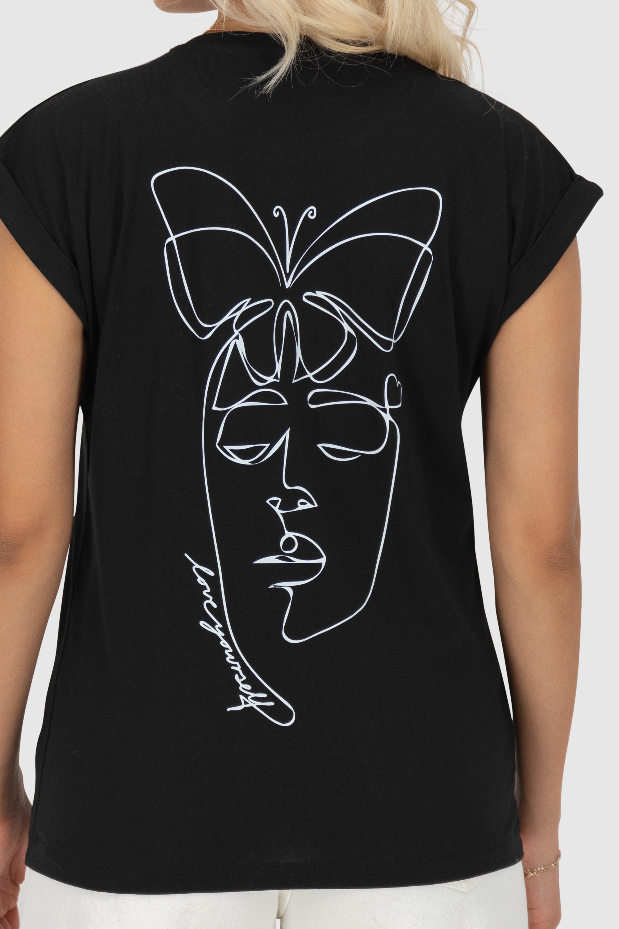 DineAK Shirt Butterfly Face Schwarz