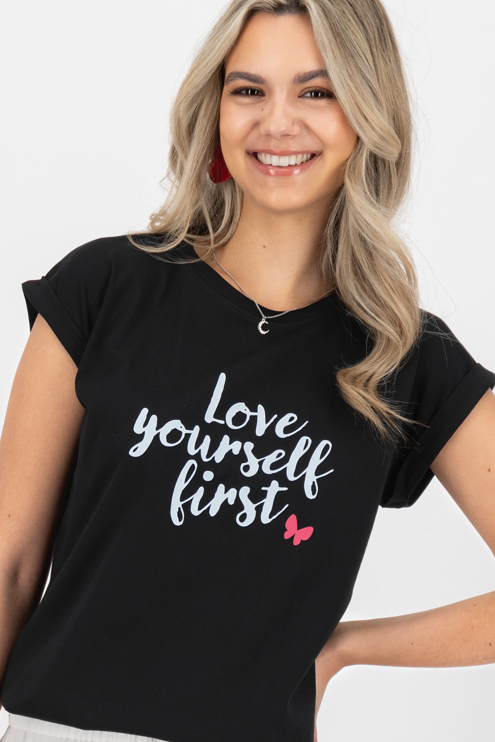 EnidAK P Shirt love yourself first Schwarz