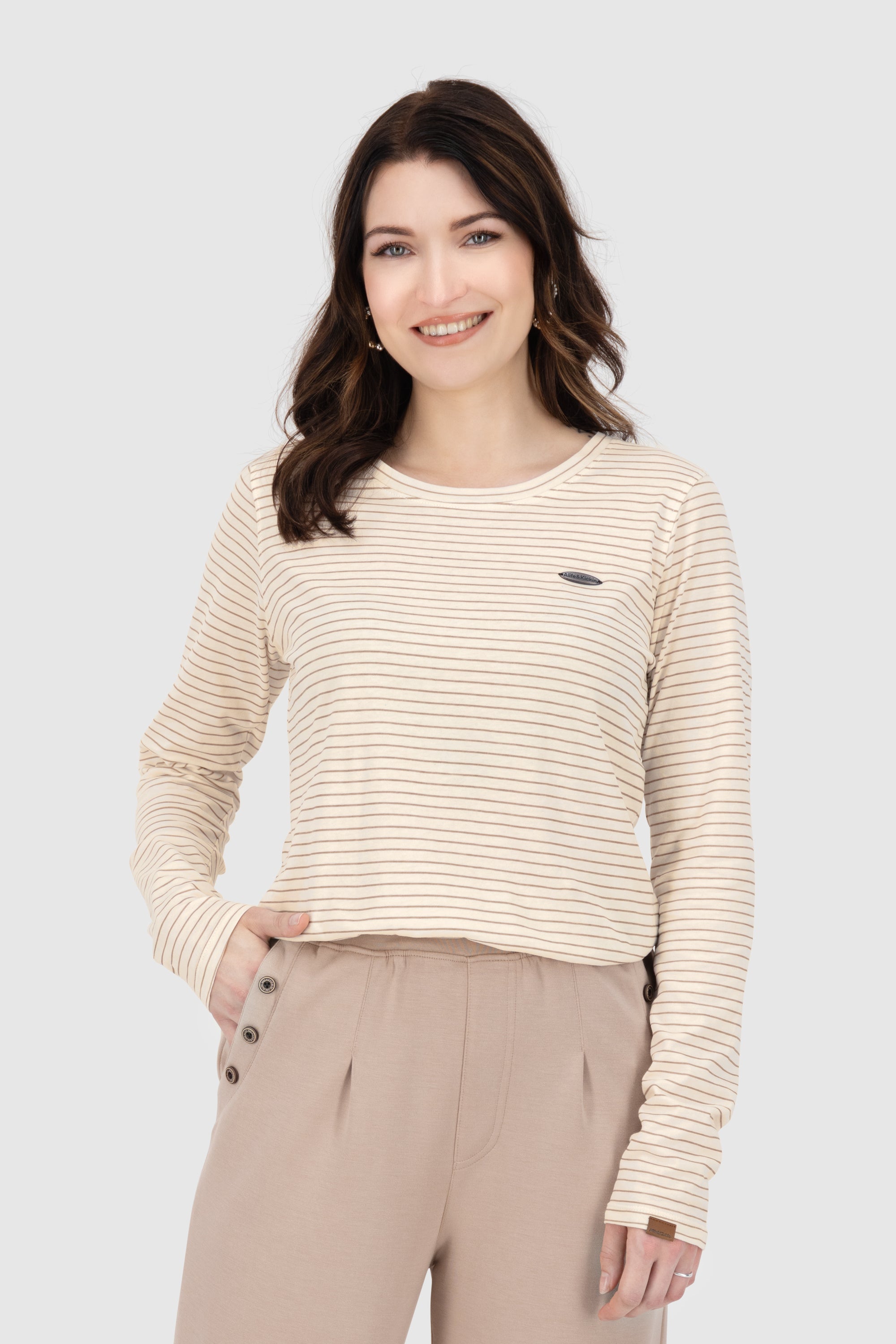 LeaAK Z Longsleeve - Streifen-Look für modebewusste Frauen Beige