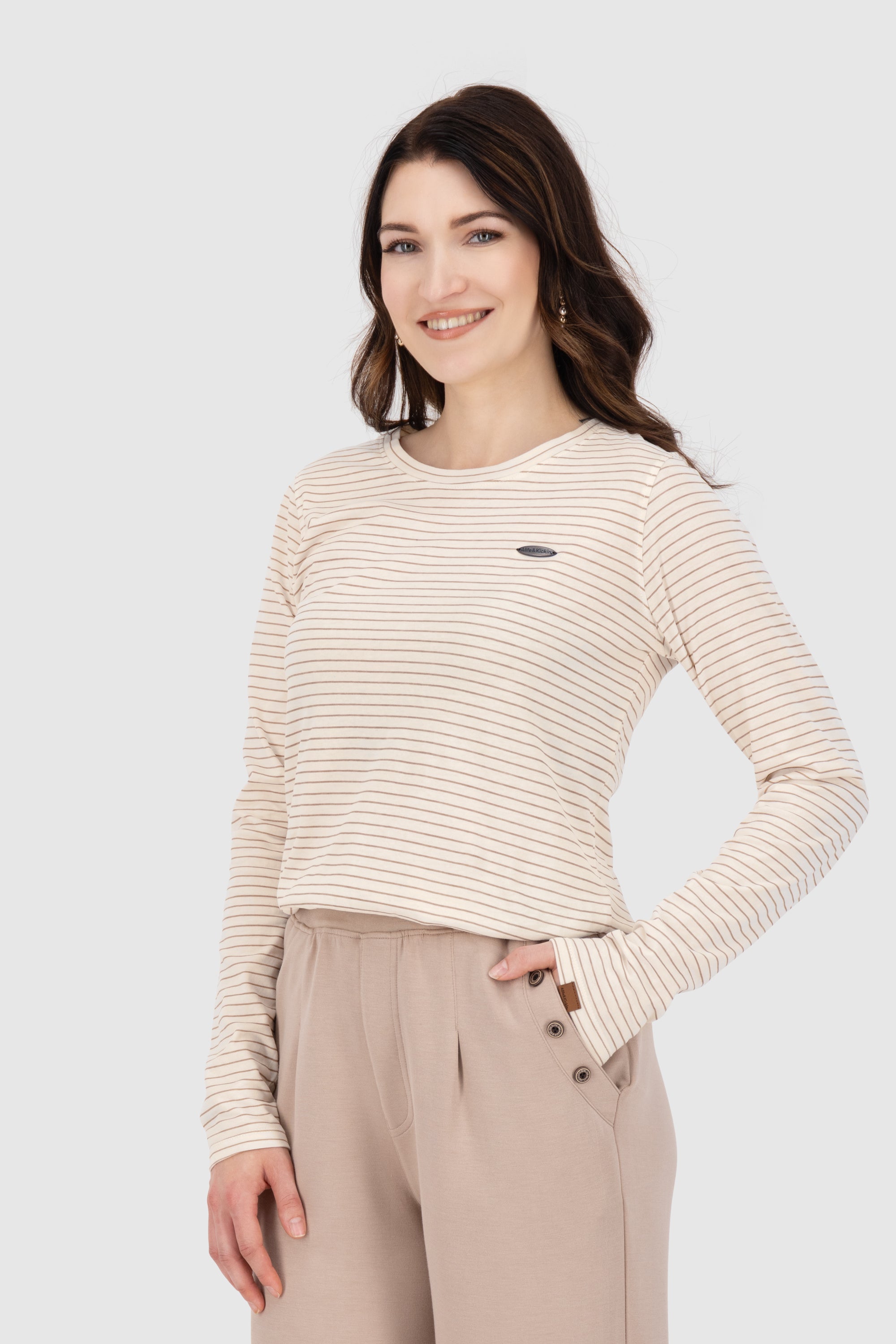 LeaAK Z Longsleeve - Streifen-Look für modebewusste Frauen Beige