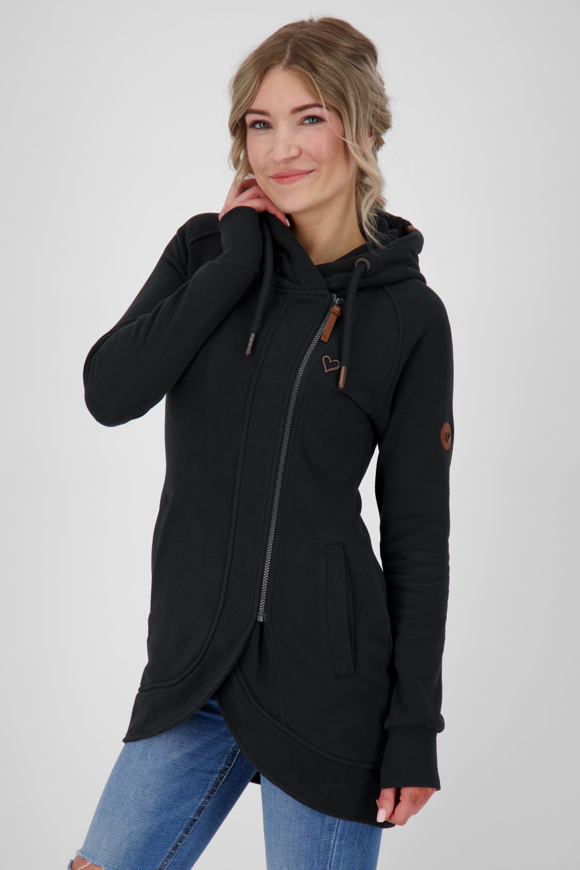 Komfortable Damen-Sweatjacke mit Kapuze MaryAK A Schwarz