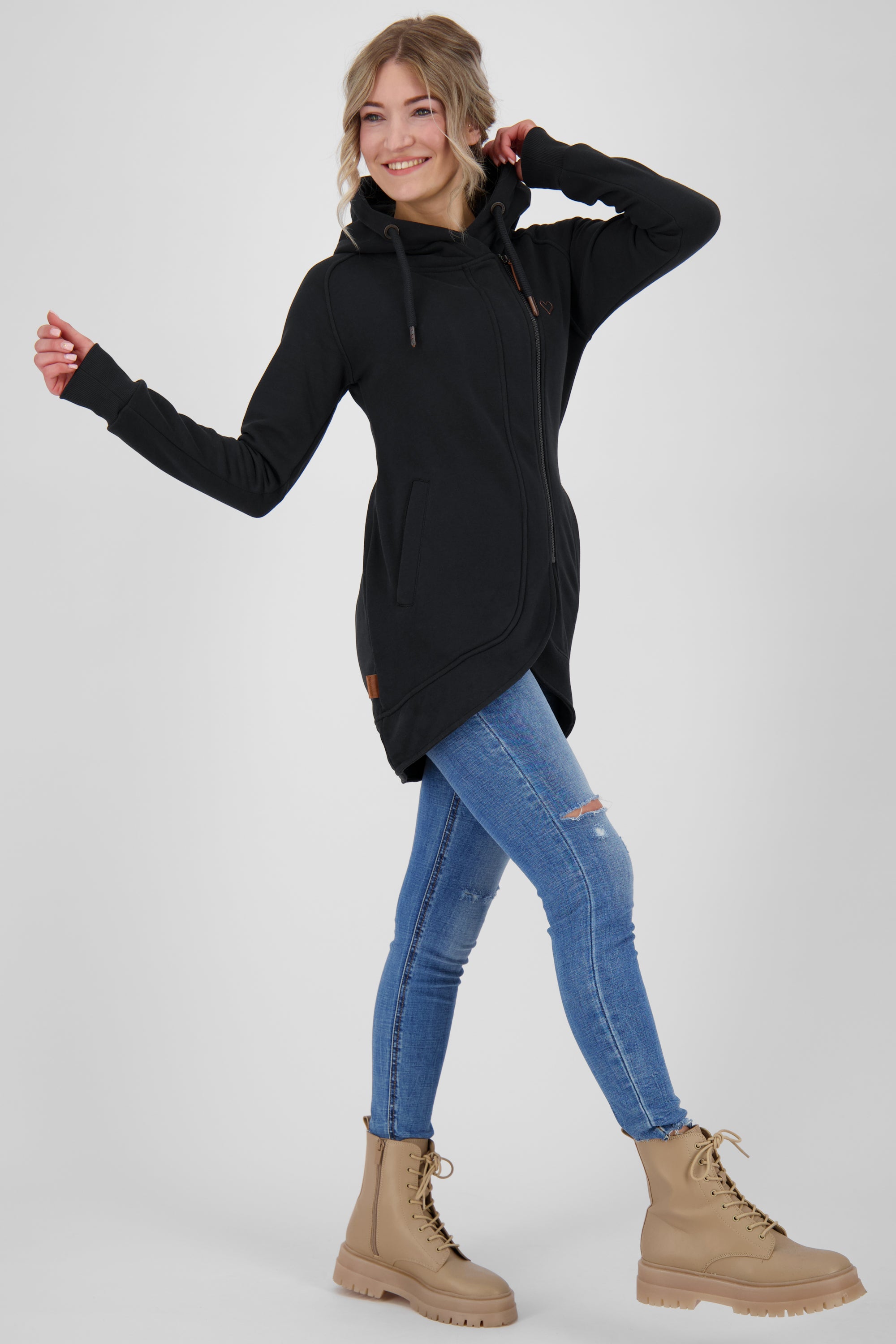 Komfortable Damen-Sweatjacke mit Kapuze MaryAK A Schwarz