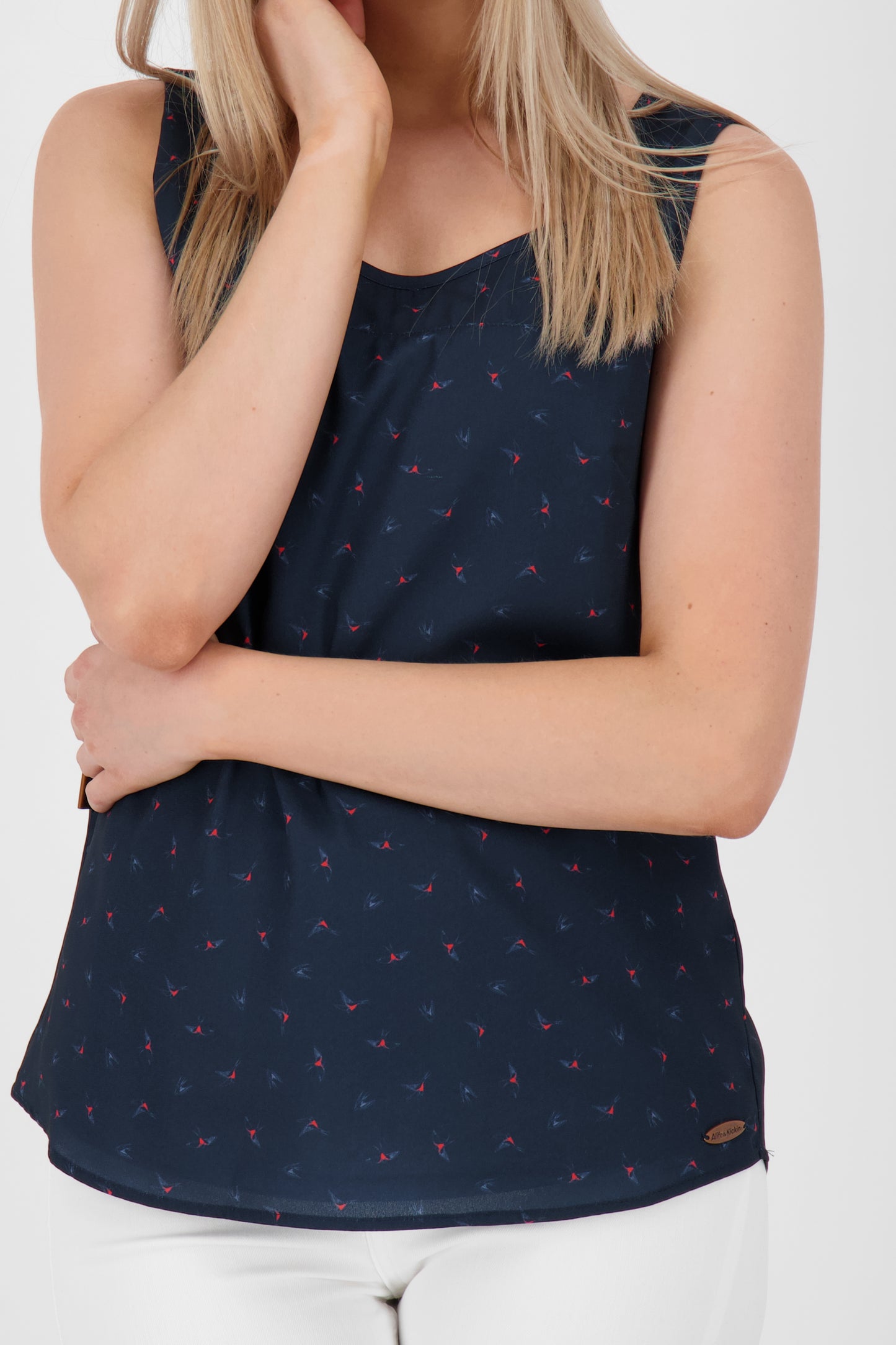 GiuliaAK B Bluse mit Muster - Leichter Sommer-Look für Damen Dunkelblau