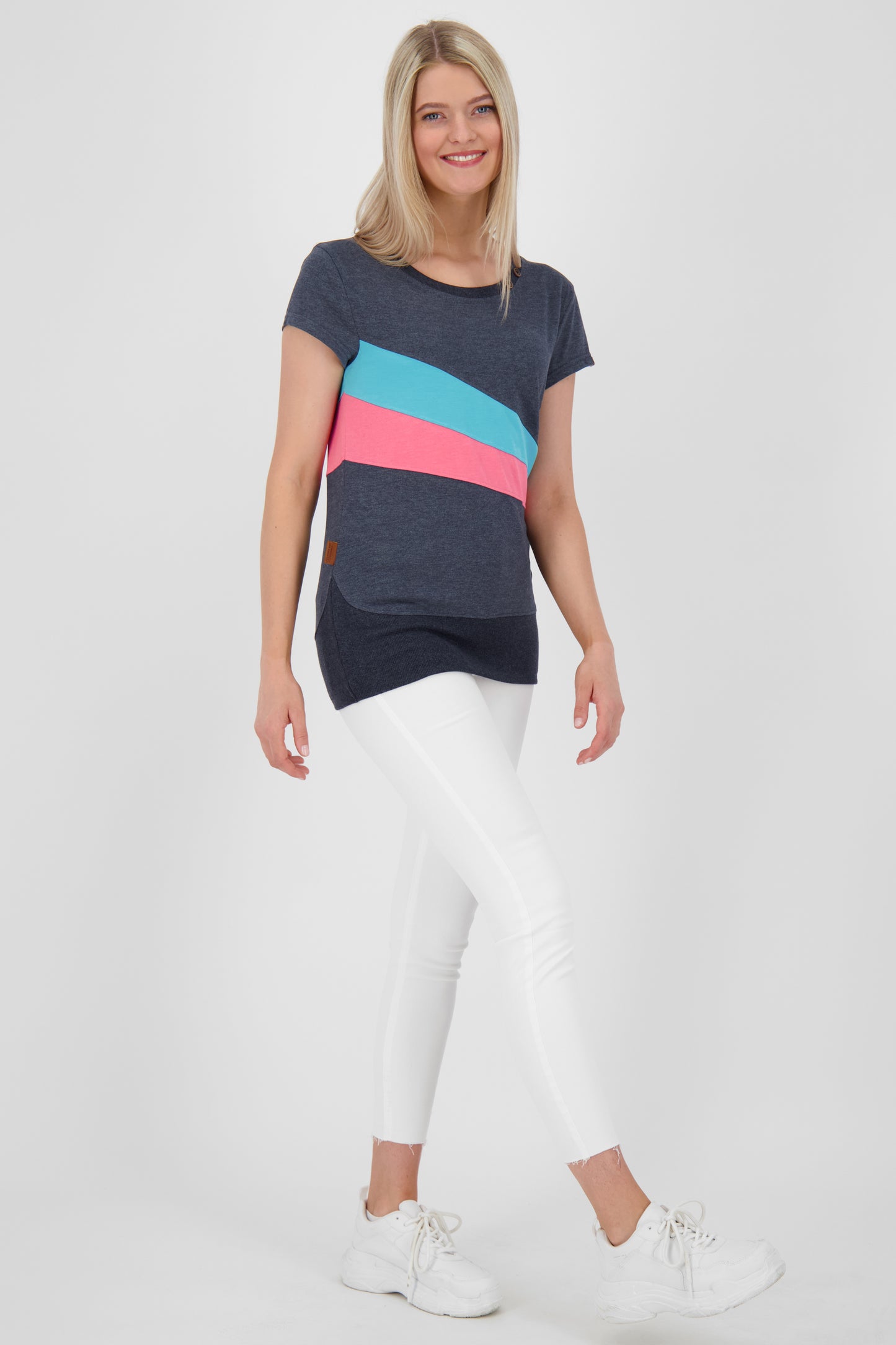 Eyecatcher Damen-T-Shirt CleaAK im Color-Streifen-Design Dunkelblau