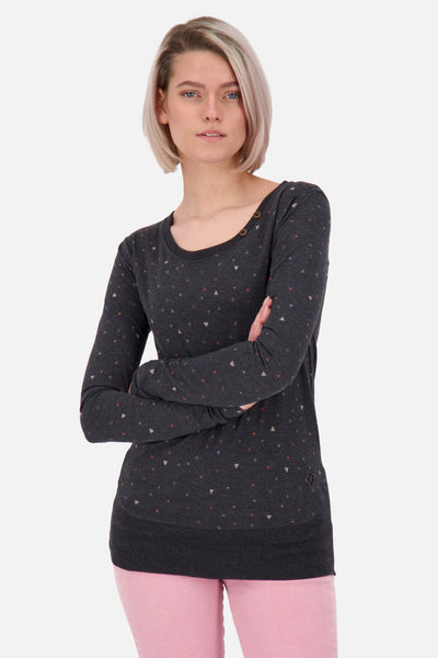 ConnyAK B Langarmshirt für Damen trendiges Muster Schwarz
