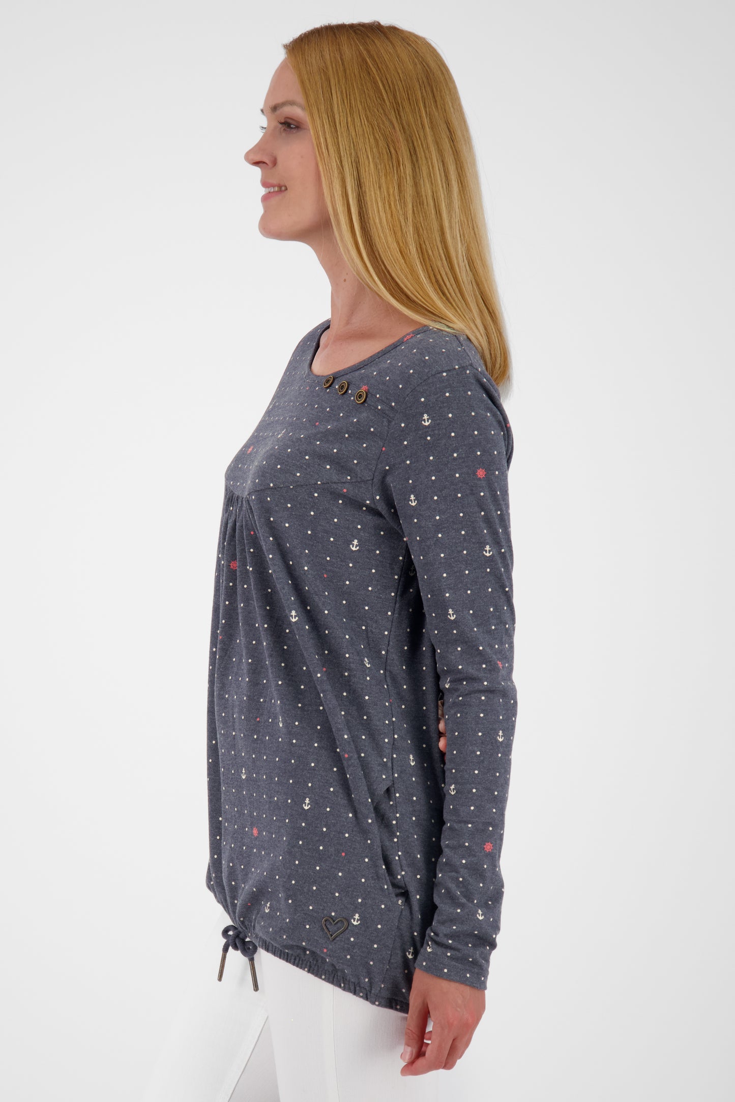 Das neue MiaAK B Langarmshirt für Damen mit trendigem Muster Dunkelblau