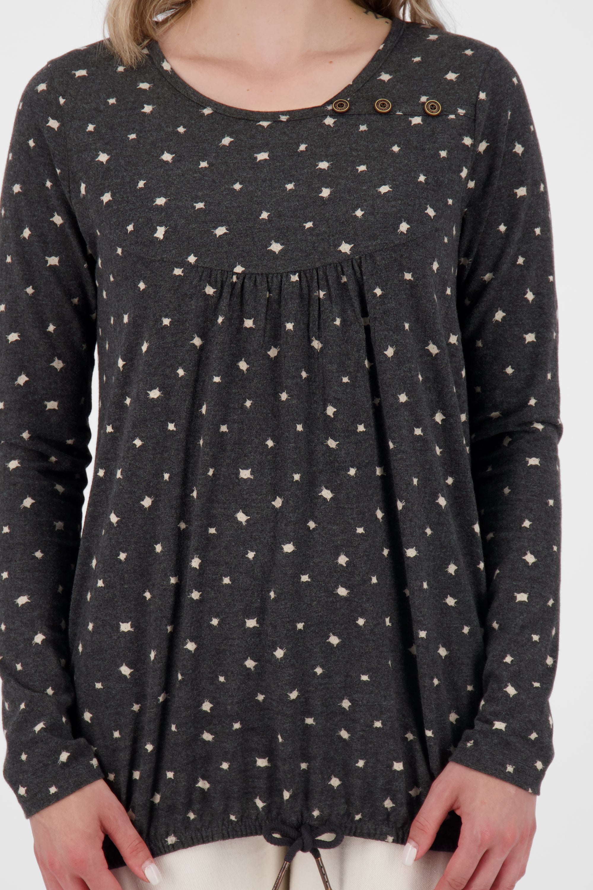 Das neue MiaAK B Langarmshirt für Damen mit trendigem Muster Schwarz