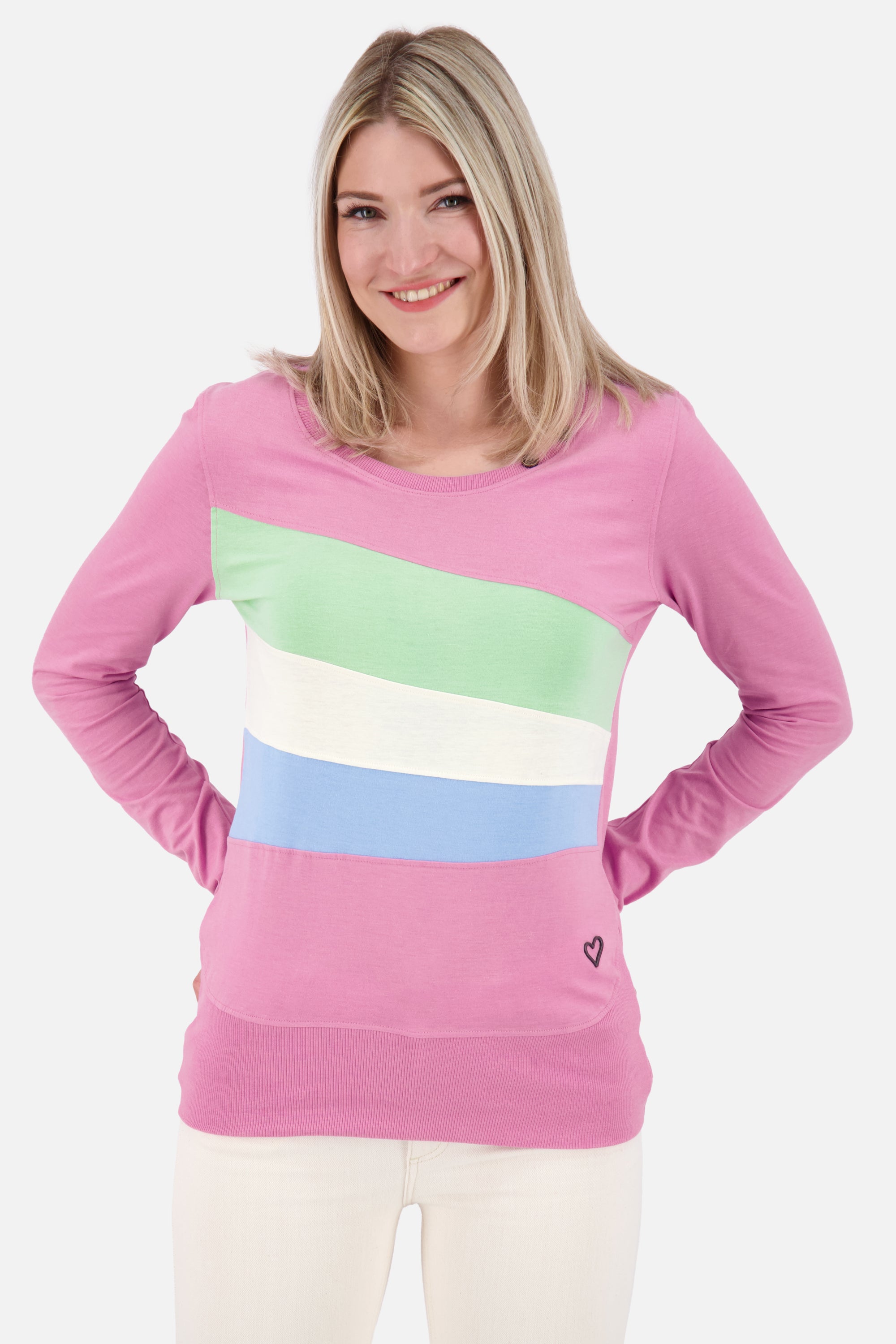 CliaAK A Langarmshirt Damen: Colourblocking-Streifen für einen einzigartigen Look Pink