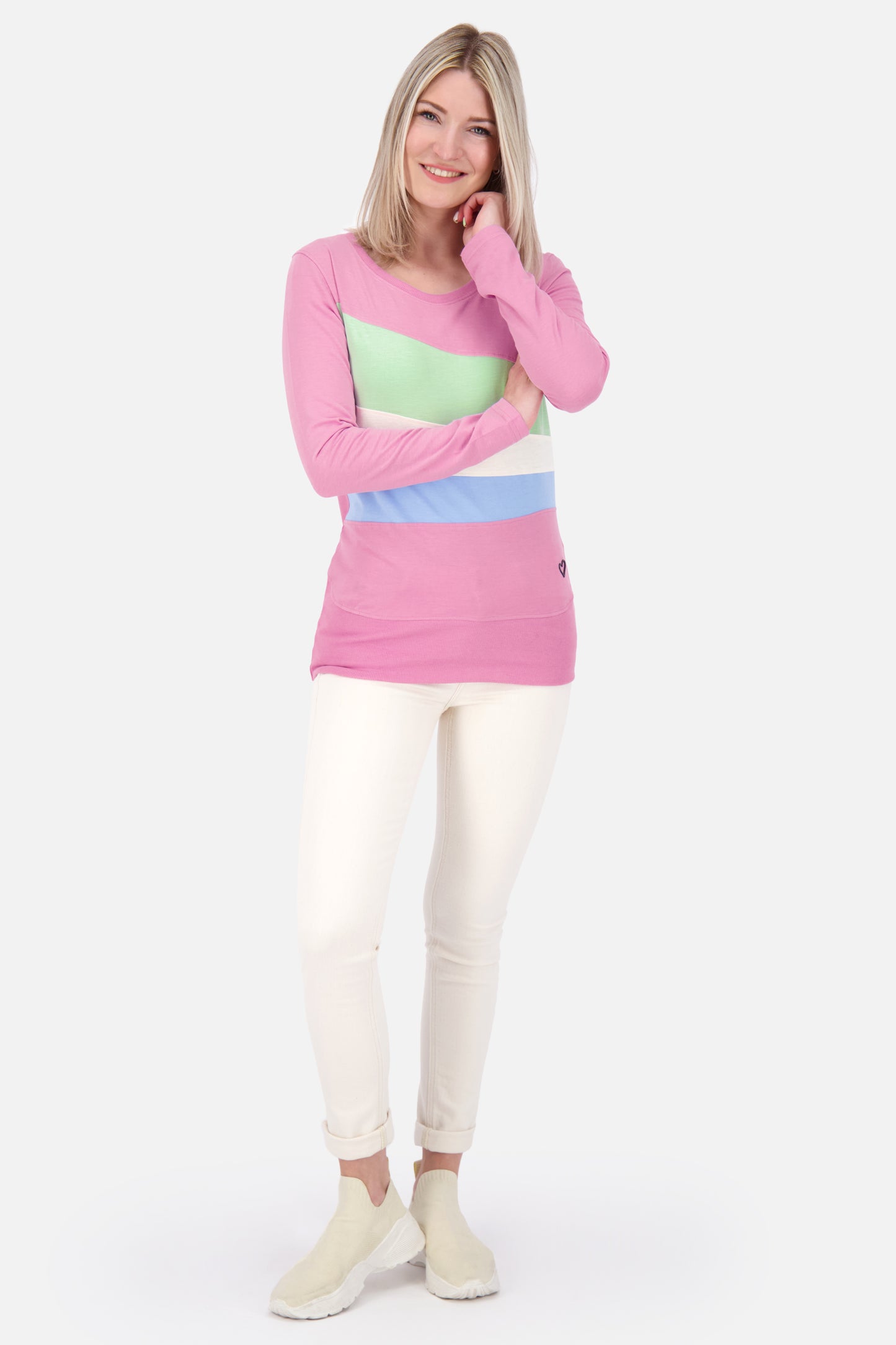 CliaAK A Langarmshirt Damen: Colourblocking-Streifen für einen einzigartigen Look Pink