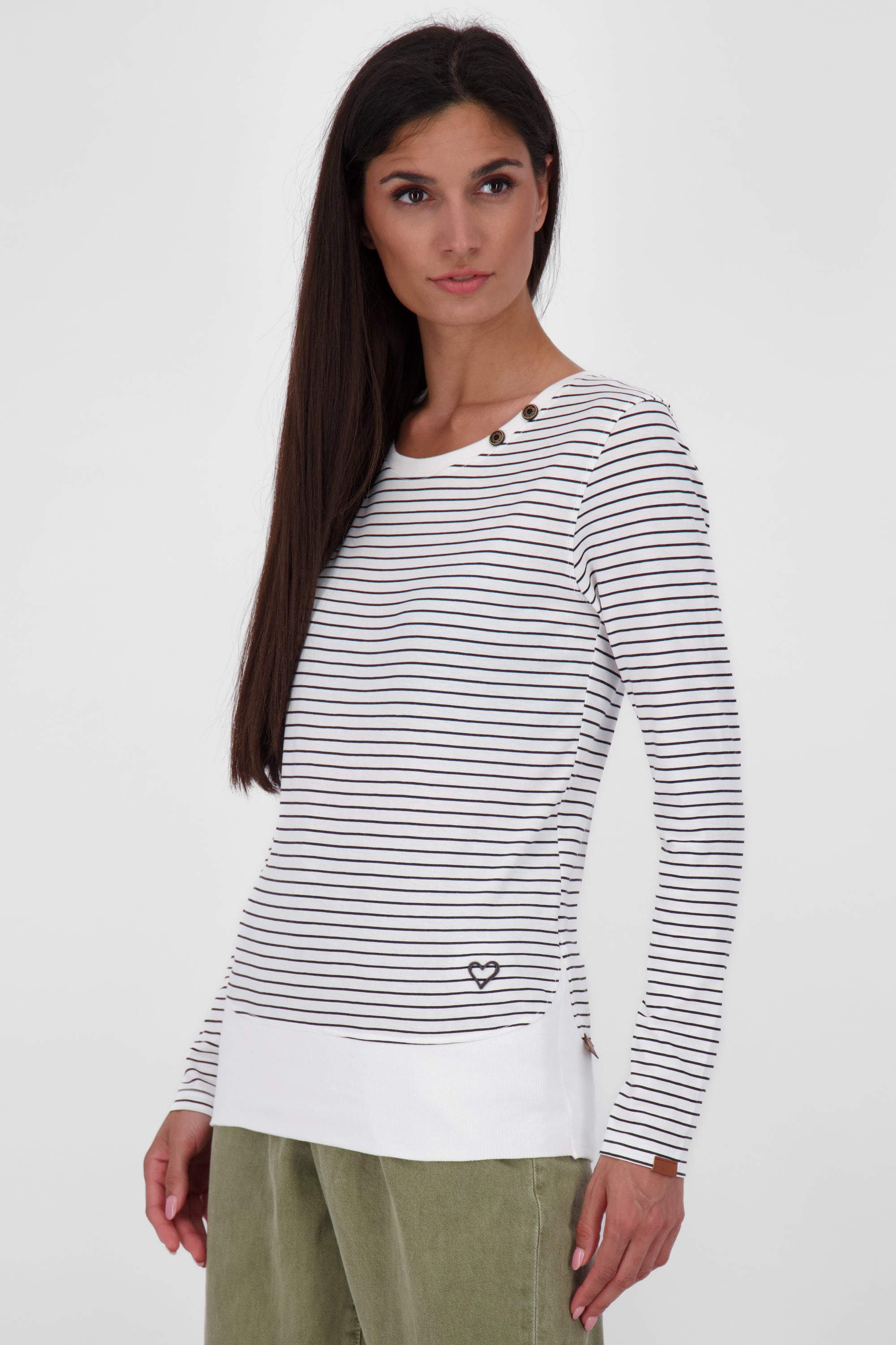 Maritimes Damen Langarmshirt mit Streifen ConnyAK Z Weiß